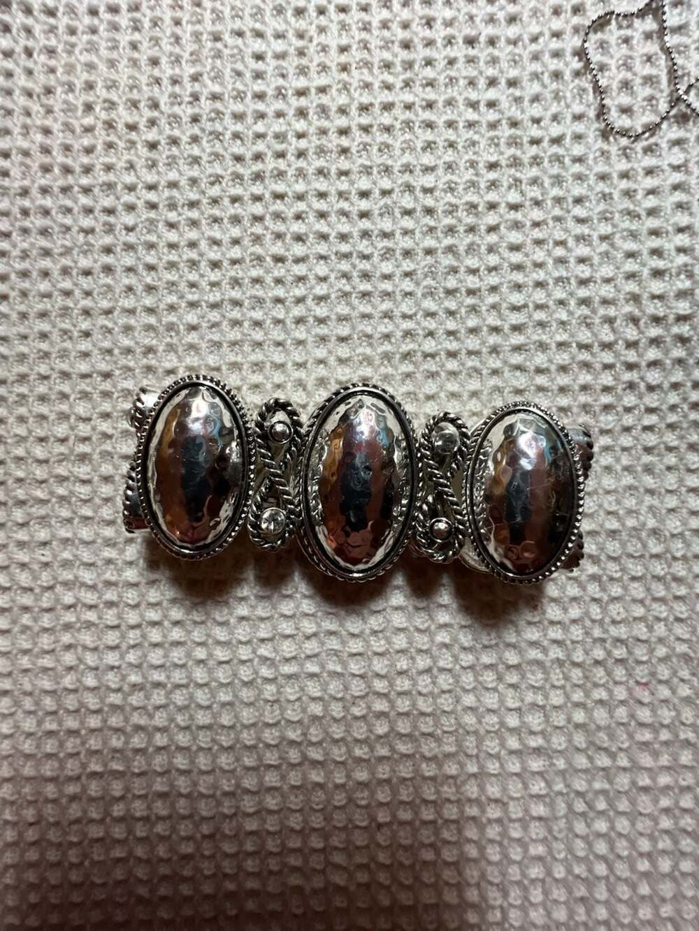 Napier Silver Tone Hammered Oval Link Stretch Bracelet